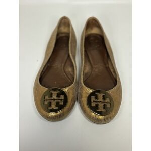 Tory Burch Reva Gold/bronze Metallic Ladies Leather Ballet Flats Size 6